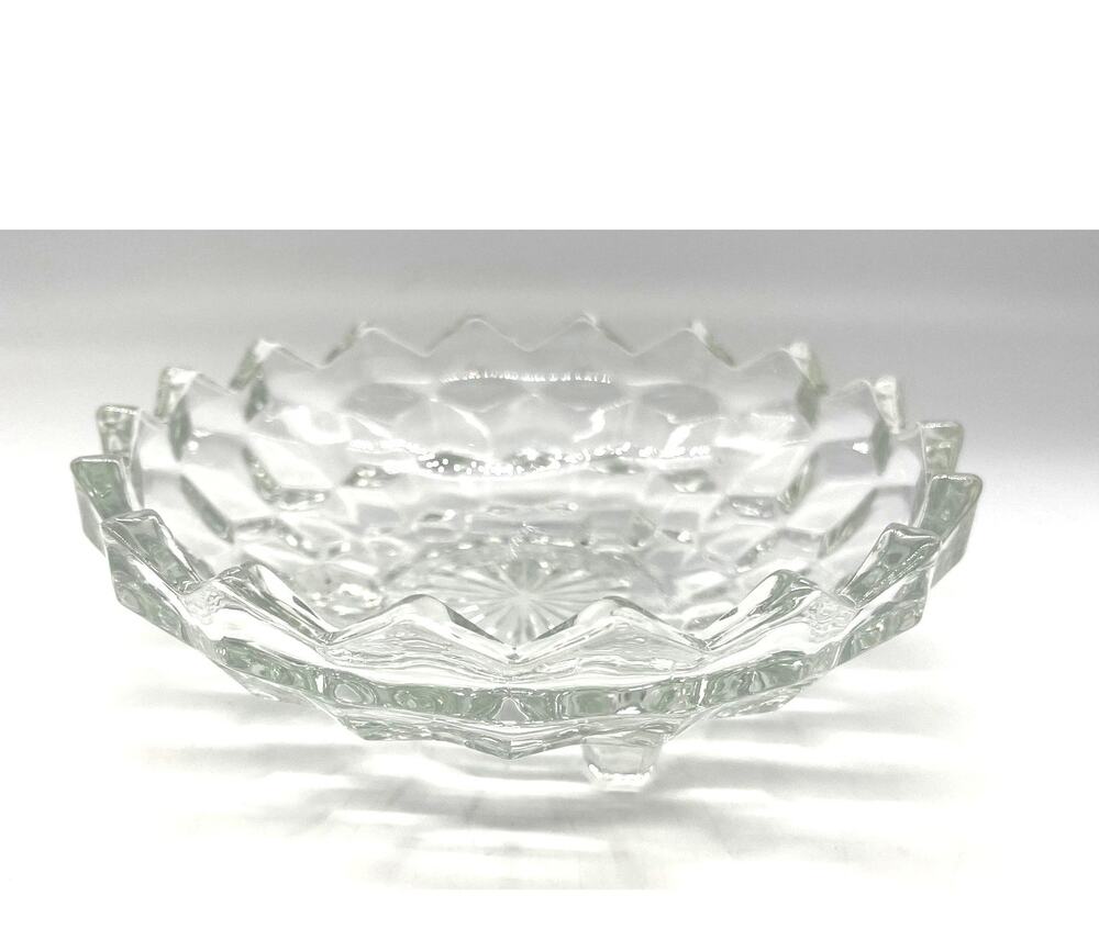 Vintage MCM Fostoria American Cubist 3 Toed Clear Glass Bowl 6" Wide